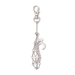 Platinum Moon Alloy Swivel Lobster Claw Clasps & Brass Cable Chains, Semi-Finished Product Pendant Decorations, Platinum, 120mm
