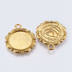Antique Golden Alloy Pendant Cabochon Settings, Cadmium Free & Lead Free, Flat Round, Antique Golden, 23x18x2mm, Hole: 3mm, Tray: 14mm