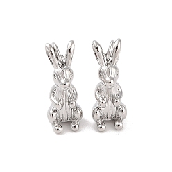 Платинированный Латунные подвески, без кадмия, без никеля и без свинца, с целью перехода в кольце, кролик, Реальная платина, 20x7.8x7.5 мм, отверстие : 3 мм