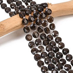 Дымчатый Кварц Природный дымчатый кварц нитей бисера, граненый шестиугольный разрез, плоско-круглые, с бисером, 10~10.5x6.5~7 мм, отверстие : 1.2 мм, около 31 шт / нитка, 14.53~14.72'' (36.9~37.4 см)