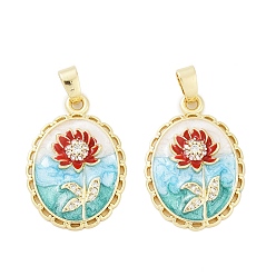 Настоящее золото 18K Латунные микропаве прозрачные подвески с фианитом, цветок, с эмалью, без кадмия и без свинца, реальный 18 k позолоченный, 25.5x18x3.5 мм, отверстие : 5.5x3 мм