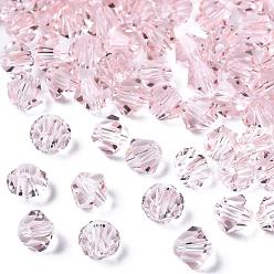 Pink Стеклянные бсуины, имитация кристалла, прозрачный, граненые, двухконусные, розовые, 4x3.5 мм, отверстия: 1 о mm 720 шт / мешок
