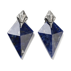 Содалитовое Природные подвески содалитом, граненые подвески-воздушные змеи с фурнитурой из латуни, покрытой старинным серебром, 46.5x24x11 мм, отверстие : 4.5 мм