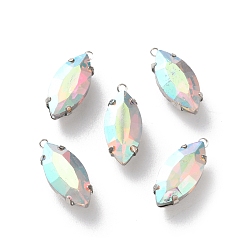 Хрусталь AB Горный хрусталь подвески, с латунной фурнитурой , лошадиный глаз , хрусталь AB, 16.5x7x5.5 мм, отверстие : 1.2 мм