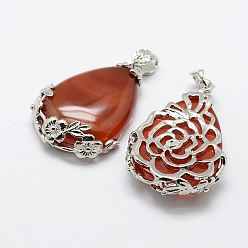 Натуральный Агат Природные подвески агат, с латунной фурнитурой , слеза, платина, 40.5x27x8.5 мм, отверстие : 4x6.5 мм