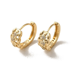 Light Gold Brass Micro Pave Cubic Zirconia Hoop Earring, Heart, Light Gold, 16x7.5mm