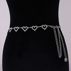 Платина Цепочка из сплава сердечек со стразами и кристаллами для талии и живота для женщин, платина, 1100 мм