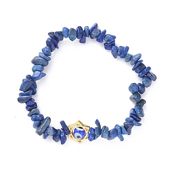 Ляпис-Лазурь Чипсы натуральный лазурит(крашеный) стрейч браслеты, с бусинами лэмпворк и рамой из сплава, для евреев, звезда Давида, 2-3/8 дюйм (6.2 см)