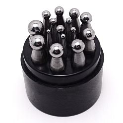 Stainless Steel Color Dapping Block Punch Set, Jewelry Metal Forming Tool Set, for Shaping Texturizing Jewelry, Stainless Steel Color, Box: 106x93.5mm