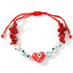 Сердце Синтетические бирюзовые и латунные бусины плетеные браслеты из бисера, украшения от сглаза для женщин, сердце, внутренний диаметр: 11 дюйм (28 см)