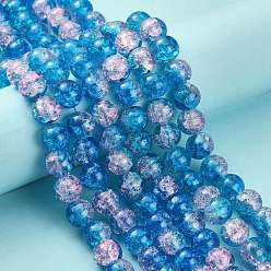 Dodger Blue Spray Painted Crackle Glass Beads Strands, Round, Dodger Blue, 10mm, Hole: 1.3~1.6mm, about 80pcs/strand, 31.4 inch