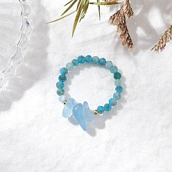 Аквамарин Кольца с бусинами из натурального аквамарина, с латунными бусинами и эластичной хрустальной нитью, внутренний диаметр: 19 мм