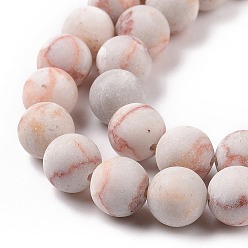 Netstone Natural Red Netstone Beads Strands, Round, Frosted, 8~8.5mm, Hole: 1mm, about 47pcs/strand, 15.5 inch