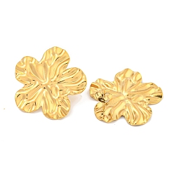 Настоящее золото 18K Ионное покрытие (ip) 304 серьги-гвоздики из нержавеющей стали для женщин, цветок с фактурой, реальный 18 k позолоченный, 28.5x29.5 мм