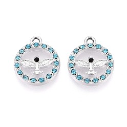 Аквамарин Подвески из сплава со стразами, плоский круг и орел, без кадмия, без никеля и без свинца, платина, аквамарин, 17x14x2 мм, отверстие : 1.5 мм