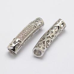 Platin Farbe Messing Mikro ebnen Zirkonia Rohr Perlen, Bleifrei & Nickel frei, Platin Farbe, 26.5x7x6 mm, Bohrung: 4 mm