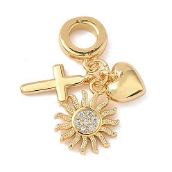 Солнце Латунь микропаве прозрачный кубический цирконий европейские подвески с подвесками, подвески в форме сердца с большим отверстием, реальный 18 k позолоченный, солнце, 27 мм, отверстие : 4.8 мм
