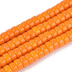 Темно-Оранжевый Непрозрачные сплошные цветные стеклянные бусины, плоско-круглые, темно-оранжевый, 6~6.5x3~3.5 мм, отверстие : 0.8 мм, около 114~116 шт / нитка, 14.76~14.96 дюйм (37.5~38 см)