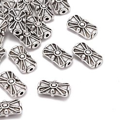 Argent Antique Perles en alliage de style tibétain, sans plomb et sans cadmium, rectangle, couleur argent antique, 15x9x5.5mm, Trou: 2mm