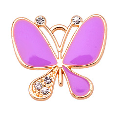 Medium Orchid Alloy Enamel Pendants, with Rhinestone, Butterfly Charm, Golden, Medium Orchid, 21x19mm