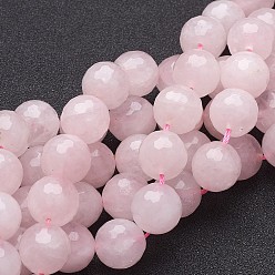 Rose Quartz Natural Rose Quartz Beads Strands, Faceted,  Round, Pink, 12mm, Hole: 1mm, about 16pcs/strand, 7.8 inch