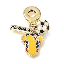 Yellow Football Theme Brass & Enamel European Dangle Charms, Large Hole Pendants, Colombia Soccer Jersey, Rack Plating, Long-Lasting Plated, Cadmium Free & Lead Free, Golden, Yellow, 29mm, Hole: 4.5mm, Pendant1: 13.5x3.5x1.3mm, Pendant2: 15x13x1.6mm, Pendant3: 11x8mm