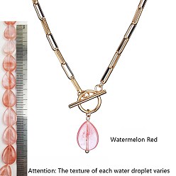 Вишневый Кварц Кулон из вишневого кварцевого стекла 304 цепочка из нержавеющей стали в виде скрепки или ожерелье для женщин, золотые, 18.11 дюйм (46 см)