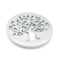 Нержавеющая Сталь Цвет Шкентели нержавеющей стали, лазерная резка, плоская круглая с подвеской дерево жизни, цвет нержавеющей стали, 35 мм