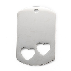 Stainless Steel Color Non-Tarnish 304 Stainless Steel Pendants, Rectangle with Hollow Heart, Stainless Steel Color, 40x25x1.5mm, Hole: 2.4mm
