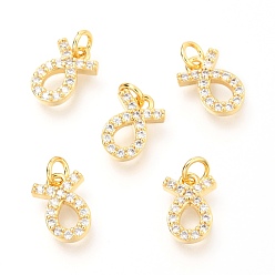 Телец Латунные микропаве прозрачные кубические циркониевые подвески, с прыжковых колец, реальный 18 k позолоченный, двенадцать созвездий, Телец, 9.9x7x2.7 мм, отверстие : 2.3 мм