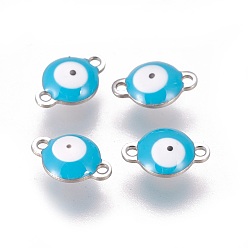 Темно-Голубой 304 соединительные звенья эмалированные нержавеющие, плоские круглые с сглаза, цвет нержавеющей стали, глубокое синее небо, 12x8x4 мм, отверстие : 1.4 мм