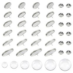 Нержавеющая Сталь Цвет Набор для самостоятельного изготовления броши-купола, в том числе 304 настройки основы броши из нержавеющей стали, Кабошоны из стекла, цвет нержавеющей стали, 60 шт / коробка