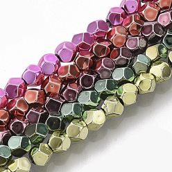 Mixed Color Electroplate Non-magnetic Synthetic Hematite Beads Strands, Faceted, Polygon, Mixed Color, 4x4x4mm, Hole: 0.5mm, about 100~102pcs/strand, 15.94 inch(40.5cm)