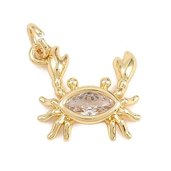 Настоящее золото 18K Латунные микропаве прозрачные кубические циркониевые подвески, без кадмия и без свинца, крабовые прелести, реальный 18 k позолоченный, 14x14.5x3 мм, отверстие : 3.5 мм