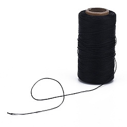 Black Flat Waxed Polyester Cords, Black, 1x0.3mm, about 284.33 yards(260m)/roll