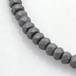 Black Plated Electroplate Non-magnetic Synthetic Hematite Beads Strands, Faceted Rondelle, Frosted, Black Plated, 3x2mm, Hole: 1mm, about 214pcs/strand, 15.7 inch
