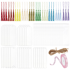 (52) Непрозрачная лаванда Набор для изготовления акриловых закладок с кисточками, 25 лента из полиэстера в ярдах, цепочки для бирок из джутового шнура, целлофановые пакеты, OPP материала, разноцветные, 150x40x1 мм, отверстие : 4 мм