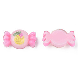 Pink Printed Translucent Epoxy Resin Cabochons, Candy, Pink, 11x19x7.5mm