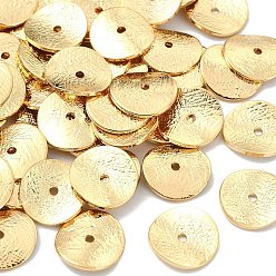 Real 18K Gold Plated SHEGRACE Brass Spacer Beads, Textured Flat Round, Cadmium Free & Nickel Free & Lead Free, Real 18K Gold Plated, 11x11x1mm, Hole: 1.2mm