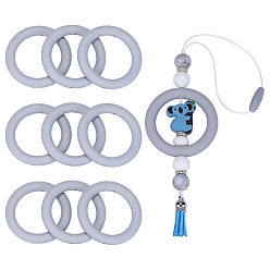 Серый 9 шт. кольцо из экологически чистого пищевого силикона фокусные бусины, серые, 65x9.5 мм, отверстие : 3 мм, внутренний диаметр: 44 мм