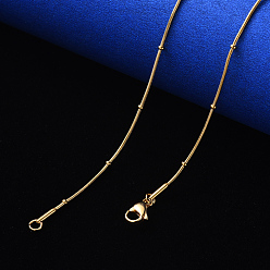 Golden Vacuum Plating 304 Stainless Steel Round Snake Chain Necklace, with Rondelle Beads and Lobster Claw Clasp, Golden, 19.68 inch(50cm)x1.5mm