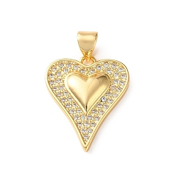 Chapado en Oro Real 18K Latón micro pavimenta claro colgantes de circonio cúbico, encantos del corazón, sin plomo y cadmio, chapado en rack, larga duración plateado, real 18 k chapado en oro, 21x16.5x3 mm, agujero: 4x3.5 mm