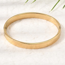 Real 18K Gold Plated 304 Stainless Steel Roman Numerals Hinged Cuff Bangles for Women, Ion Plating(IP), Real 18K Gold Plated, Inner Diameter: 2.05x2.44 inch(5.2x6.2cm)