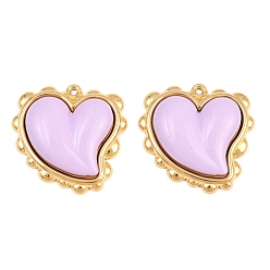 Plum Baking Paint 304 Stainless Steel Pendants, Heart Charms, Ion Plating(IP), Real 18K Gold Plated, Plum, 30.5x31x6mm, Hole: 1.5mm