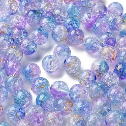 Средний Синий Шифер Прозрачных бусин акриловые треск, волочильных стиле, круглые, два тона, средний грифельно-синий, 10x9.5 мм, отверстие : 2 мм, 909 шт / 500 г
