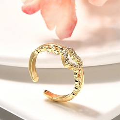 Сердце Кольца-манжеты для пальцев из латуни с микропаве из кубического циркония для женщин, без кадмия и без свинца, долговечный, реальный 18 k позолоченный, сердце, 7 мм, внутренний диаметр: регулируемый