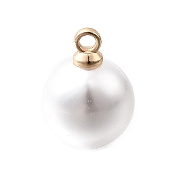 Белый Подвески из АБС-пластика с жемчугом, круглые, с петлей из золотого сплава, белые, 13.5x10 мм, отверстие : 1.6 мм