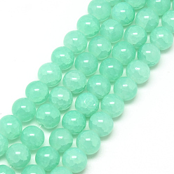 Turquoise Baking Painted Crackle Glass Bead Strands, Round, Turquoise, 8mm, Hole: 1.3~1.6mm, about 100pcs/strand, 31.4 inch