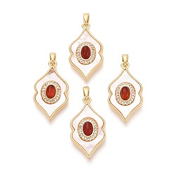 Красный Агат Натуральный сердолик (окрашенный и подвергнутый термической обработке) с подвесками из ракушек., Подвески для губ с латунными микропаве из прозрачных кубических цирконий., реальный 18 k позолоченный, 27.5x15x4.5~6 мм, отверстие : 5x2 мм