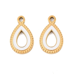 Белый 304 нержавеющей стальной эмали подвески, слезинки, золотые, белые, 15x9x1.5 мм, отверстие : 1.5 мм